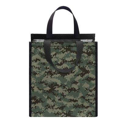 Forest Green Digital Camo Pattern Print Insulated Lunch Tote