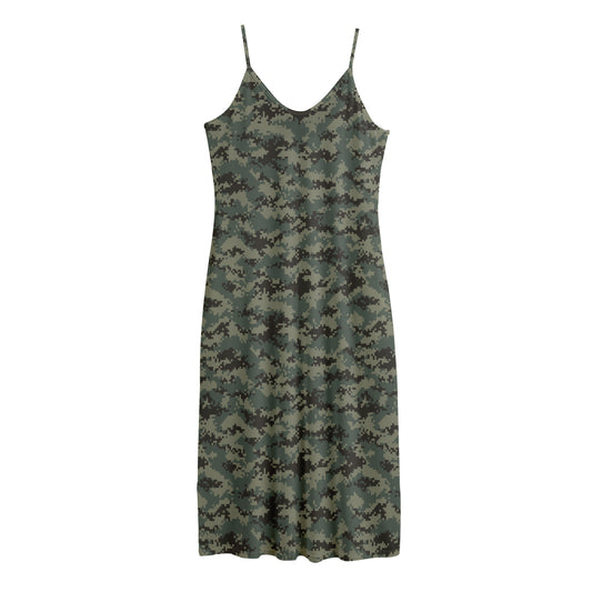 Forest Green Digital Camo Pattern Print Jersey Midi Cami Dress