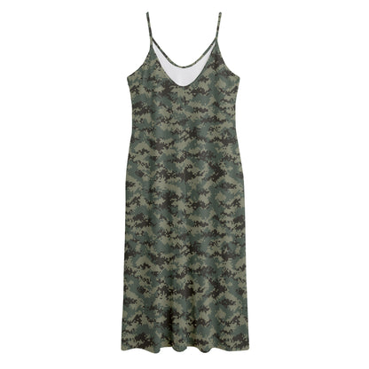 Forest Green Digital Camo Pattern Print Jersey Midi Cami Dress