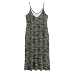 Forest Green Digital Camo Pattern Print Jersey Midi Cami Dress