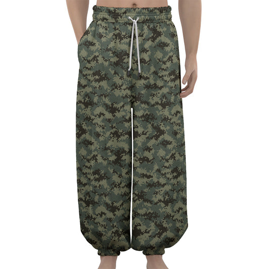 Forest Green Digital Camo Pattern Print Lantern Pants