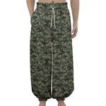 Forest Green Digital Camo Pattern Print Lantern Pants