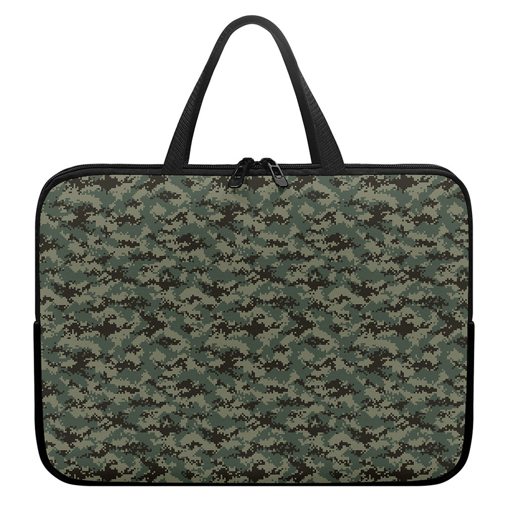 Forest Green Digital Camo Pattern Print Laptop Sleeve With Handle