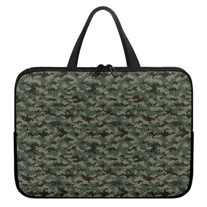 Forest Green Digital Camo Pattern Print Laptop Sleeve With Handle