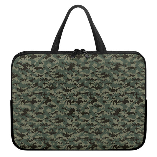 Forest Green Digital Camo Pattern Print Laptop Sleeve With Handle