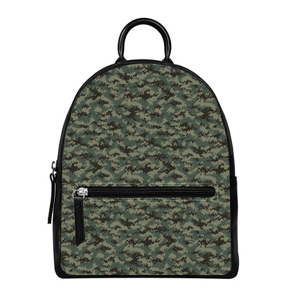 Forest Green Digital Camo Pattern Print Leather Backpack