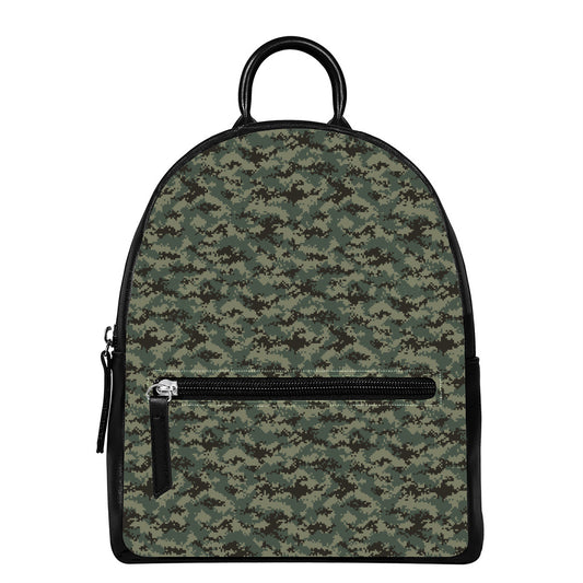 Forest Green Digital Camo Pattern Print Leather Backpack