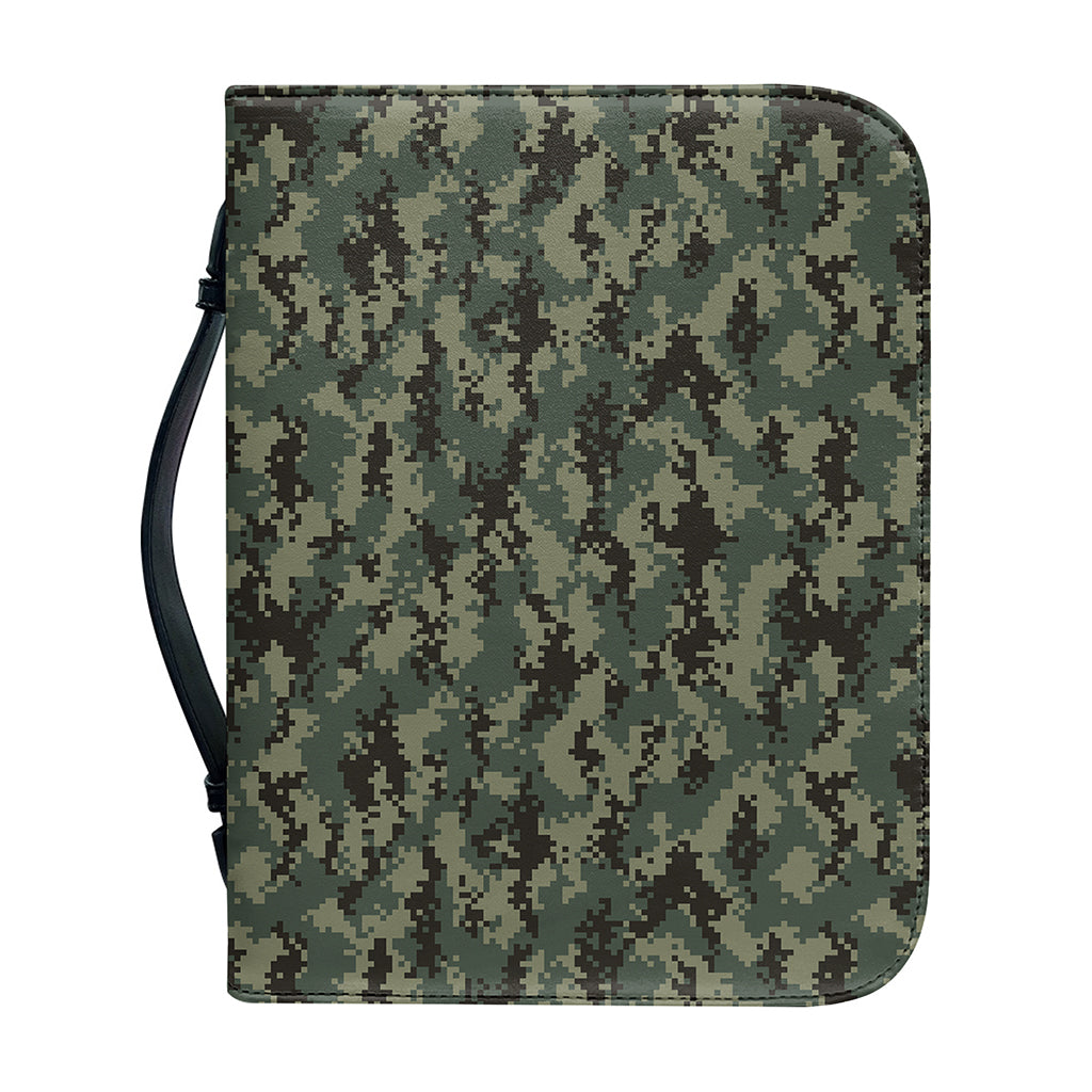 Forest Green Digital Camo Pattern Print Leather Bible Cover