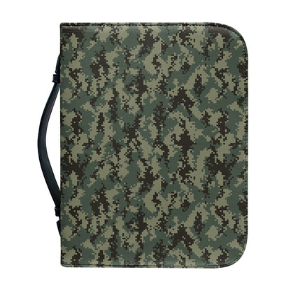 Forest Green Digital Camo Pattern Print Leather Bible Cover