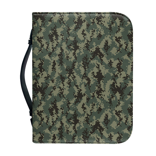 Forest Green Digital Camo Pattern Print Leather Bible Cover