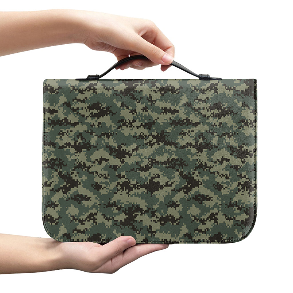 Forest Green Digital Camo Pattern Print Leather Bible Cover