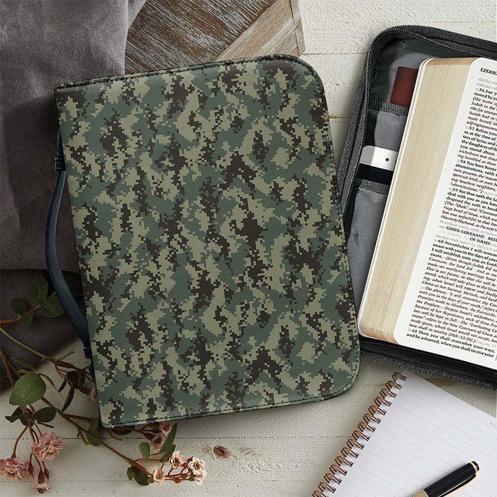 Forest Green Digital Camo Pattern Print Leather Bible Cover