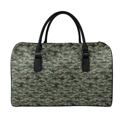 Forest Green Digital Camo Pattern Print Leather Duffle Bag