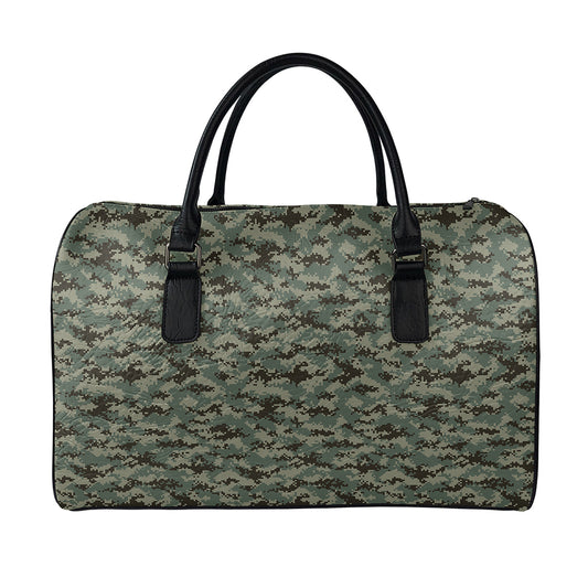 Forest Green Digital Camo Pattern Print Leather Duffle Bag
