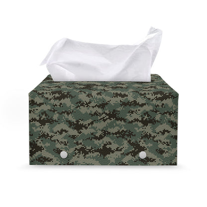 Forest Green Digital Camo Pattern Print Leather Tissue Box Cover