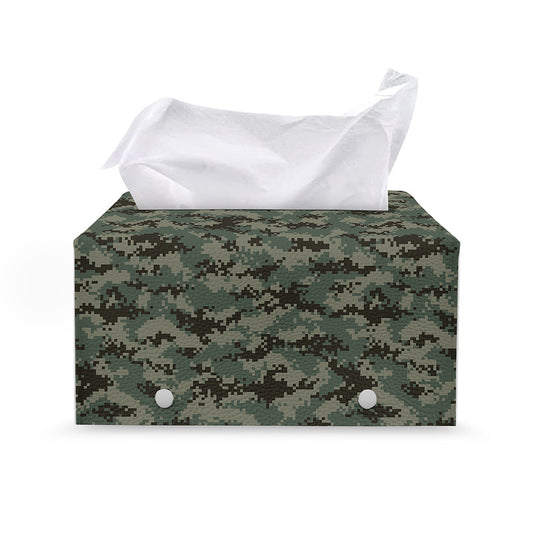 Forest Green Digital Camo Pattern Print Leather Tissue Box Cover