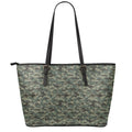 Forest Green Digital Camo Pattern Print Leather Tote Bag With Zipper