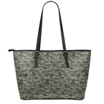 Forest Green Digital Camo Pattern Print Leather Tote Bag