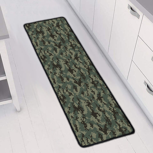 Forest Green Digital Camo Pattern Print Long Kitchen Mat