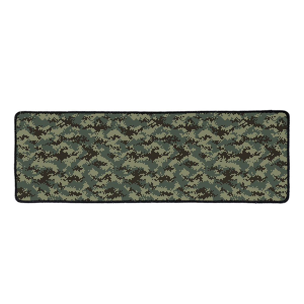 Forest Green Digital Camo Pattern Print Long Kitchen Mat