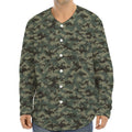 Forest Green Digital Camo Pattern Print Long Sleeve Baseball Jersey
