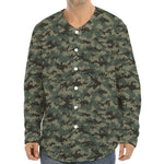 Forest Green Digital Camo Pattern Print Long Sleeve Baseball Jersey