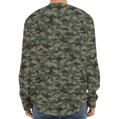 Forest Green Digital Camo Pattern Print Long Sleeve Baseball Jersey