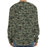Forest Green Digital Camo Pattern Print Long Sleeve Baseball Jersey
