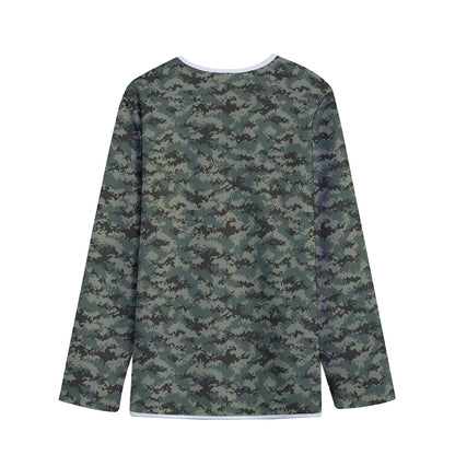 Forest Green Digital Camo Pattern Print Long Sleeve Short Coat