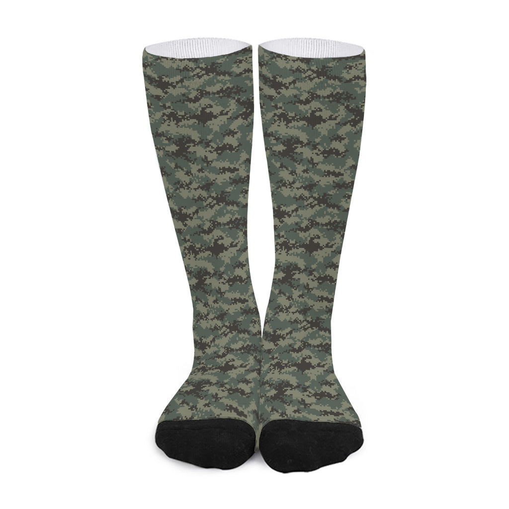 Forest Green Digital Camo Pattern Print Long Socks