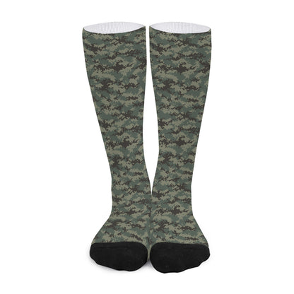 Forest Green Digital Camo Pattern Print Long Socks