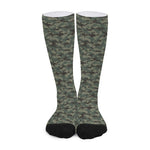 Forest Green Digital Camo Pattern Print Long Socks