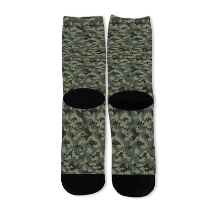 Forest Green Digital Camo Pattern Print Long Socks