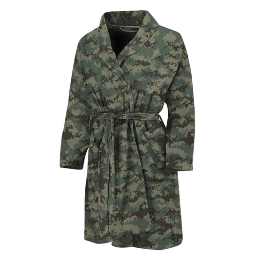 Forest Green Digital Camo Pattern Print Men's Bathrobe