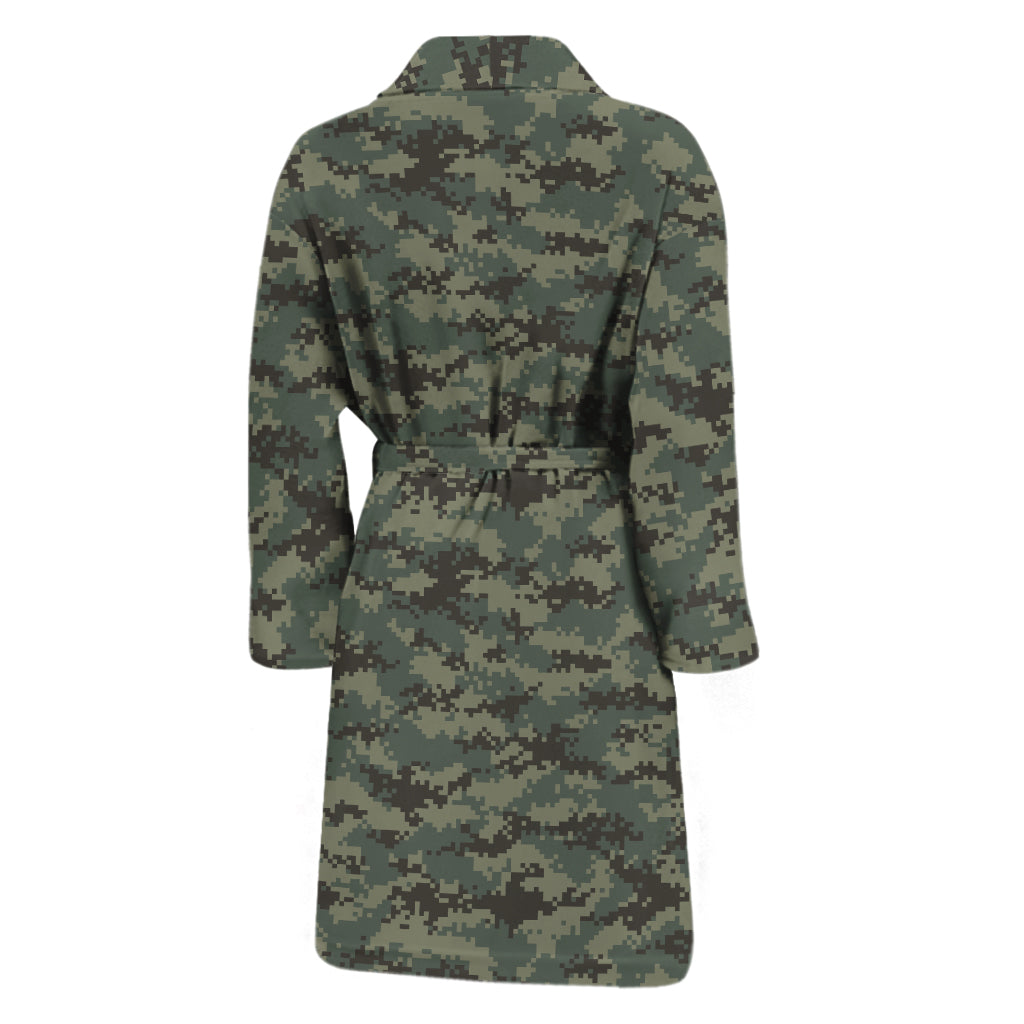 Forest Green Digital Camo Pattern Print Men's Bathrobe