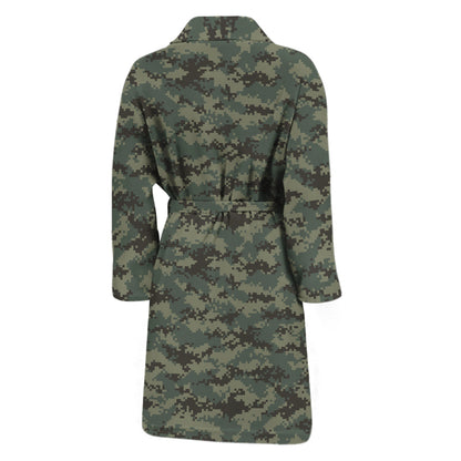 Forest Green Digital Camo Pattern Print Men's Bathrobe