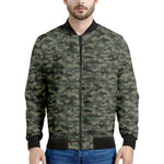Forest Green Digital Camo Pattern Print Men's Bomber Jacket