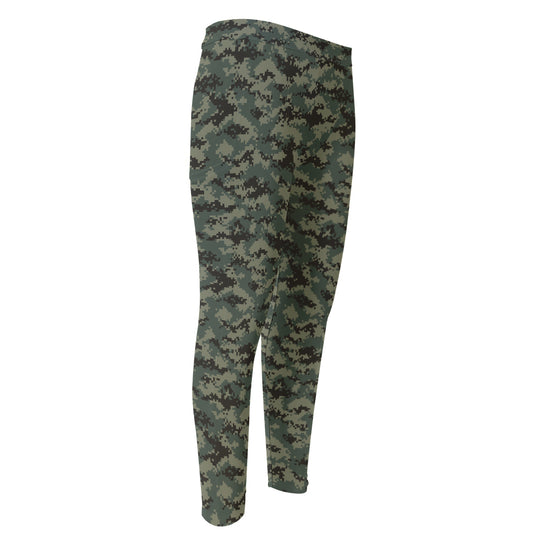 Forest Green Digital Camo Pattern Print Men's Compression Pants