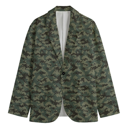 Forest Green Digital Camo Pattern Print Men's Cotton Blazer