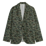 Forest Green Digital Camo Pattern Print Men's Cotton Blazer
