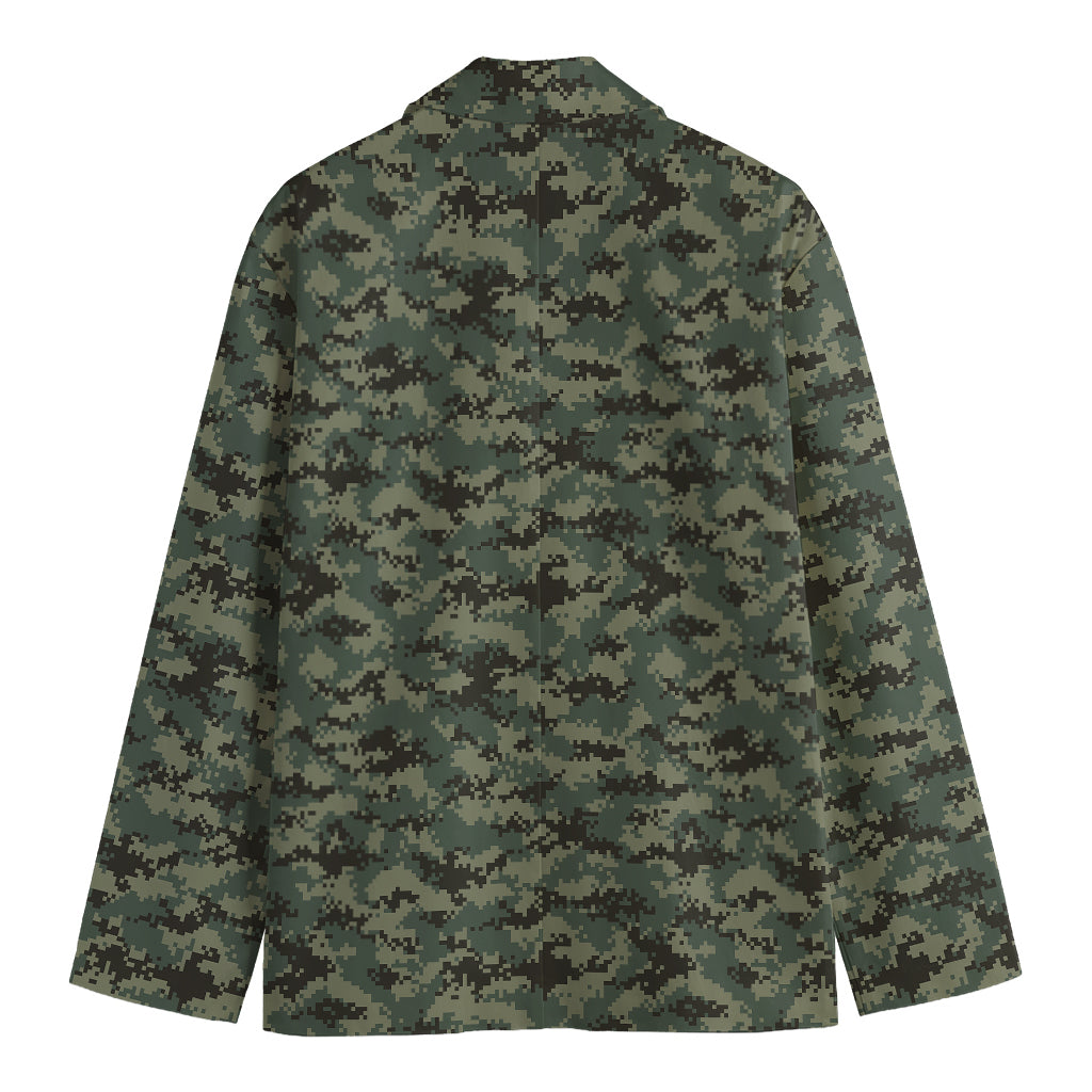Forest Green Digital Camo Pattern Print Men's Cotton Blazer