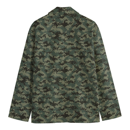 Forest Green Digital Camo Pattern Print Men's Cotton Blazer