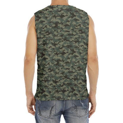 Forest Green Digital Camo Pattern Print Men's Fitness Tank Top