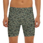 Forest Green Digital Camo Pattern Print Men's Long Boxer Briefs