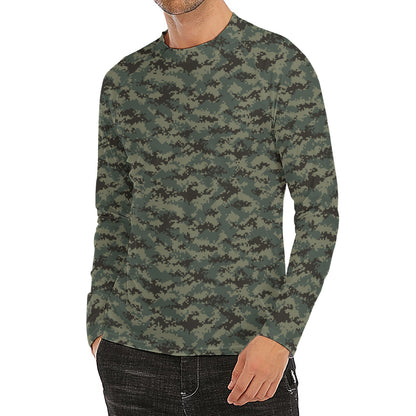 Forest Green Digital Camo Pattern Print Men's Long Sleeve Rash Guard