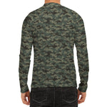 Forest Green Digital Camo Pattern Print Men's Long Sleeve Rash Guard