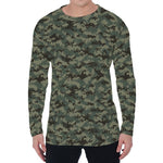 Forest Green Digital Camo Pattern Print Men's Long Sleeve T-Shirt