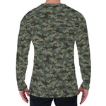 Forest Green Digital Camo Pattern Print Men's Long Sleeve T-Shirt