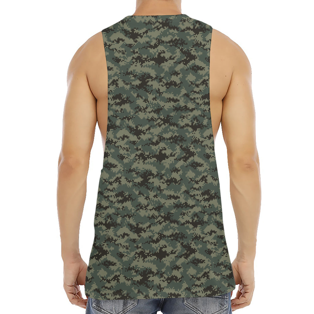 Forest Green Digital Camo Pattern Print Men's Muscle Tank Top