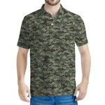Forest Green Digital Camo Pattern Print Men's Polo Shirt